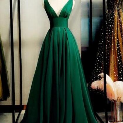 A-line Green Satin Long Evening Dress Prom Dress..