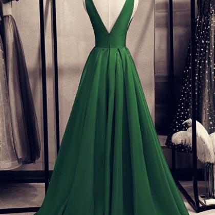 A-line Green Satin Long Evening Dress Prom Dress..