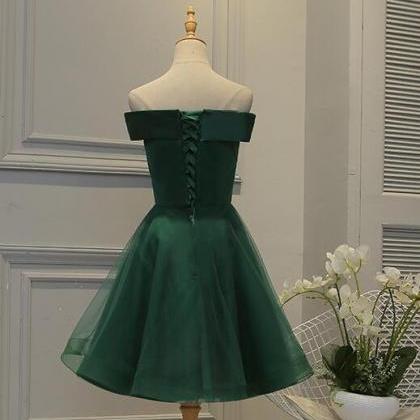 Green Satin Short Lovely Tulle Lace Applique Party..