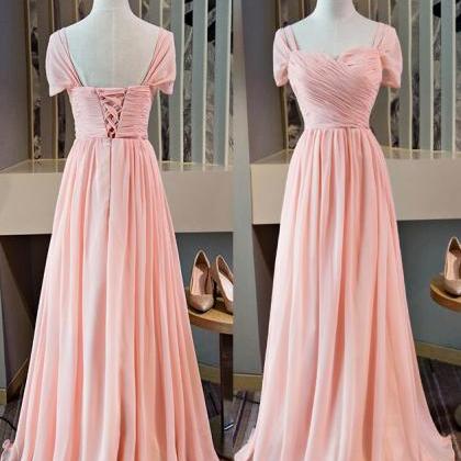 Pink Cap Sleeves Chiffon A-line Party Dress Hand..