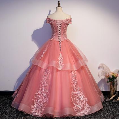 Glam Tulle Pink Layers Ball Gown Princess Evening..
