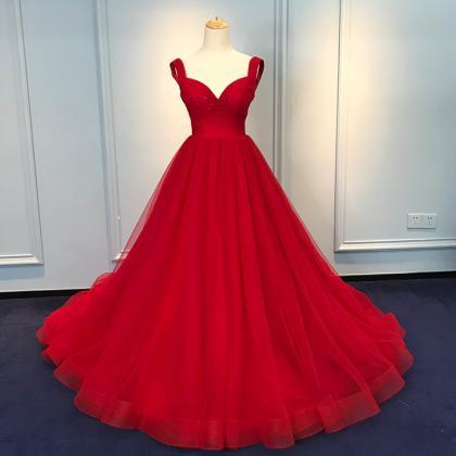 Gorgeous Red Tule Sweetheart Long Party Gown Hand..