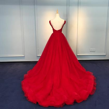 Gorgeous Red Tule Sweetheart Long Party Gown Hand..