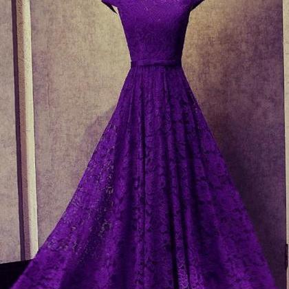 Beautiful Lace Purple Long Bridesmaid Dress Hand..