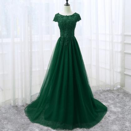 Elegant A-line Dark Green Party Dress Hand Made..