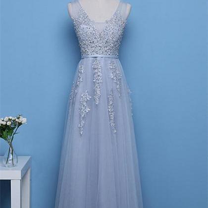 Pretty Tulle With Lace Applique Beaded Long Party..