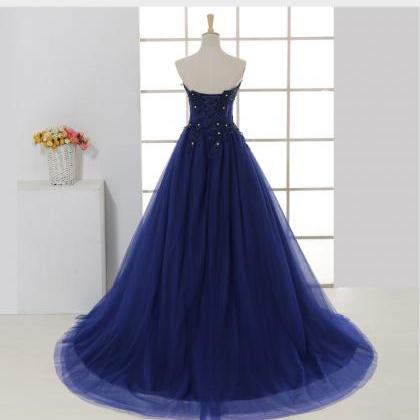 Charming Navy Blue Tulle Sweetheart Party Dress,..