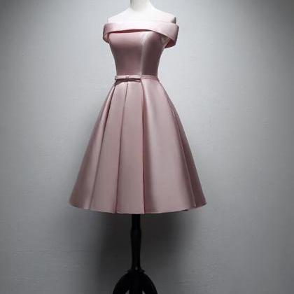 Cute Pink Knee Length Prom Dress, Satin Short..