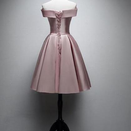 Cute Pink Knee Length Prom Dress, Satin Short..