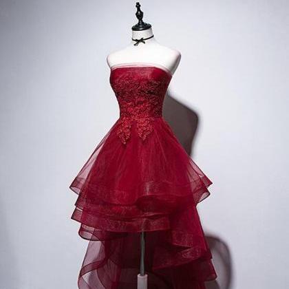 High Quality Wine Red High Low Lace Party Evening..