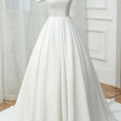 White Satin Off Shoulder Long Party Gowns Formal..