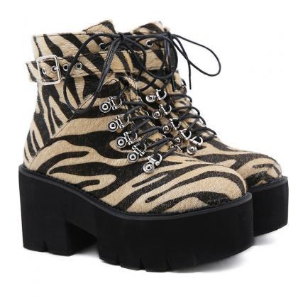 Autumn Winter Chunky Heel Platform Boots Lace-up..
