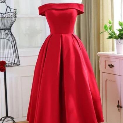 Charming Satin Red Off The Shoulder Homecoming..