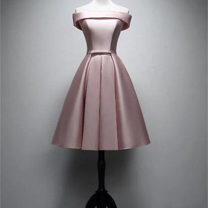 Pink Satin Off Shoulder Lace-up Party Dress, Pink..