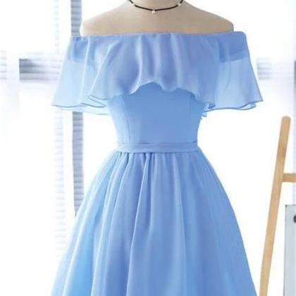 Lovely Blue Short Chiffon Off Shoulder Party..