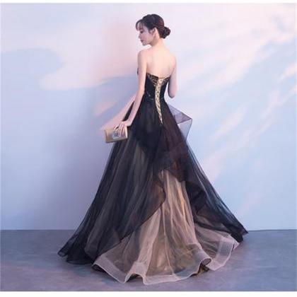 Black And Champagne Tulle Sweethart Party Dress,..