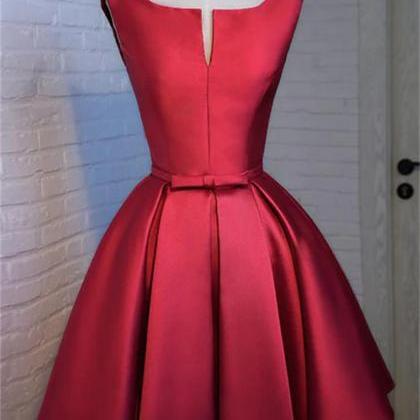Cute Wine Red Satin Short Prom Dress , Party Dress..