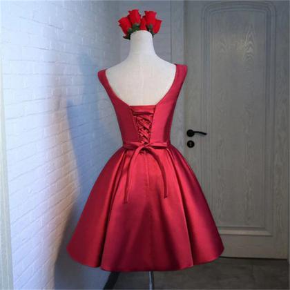 Cute Wine Red Satin Short Prom Dress , Party Dress..