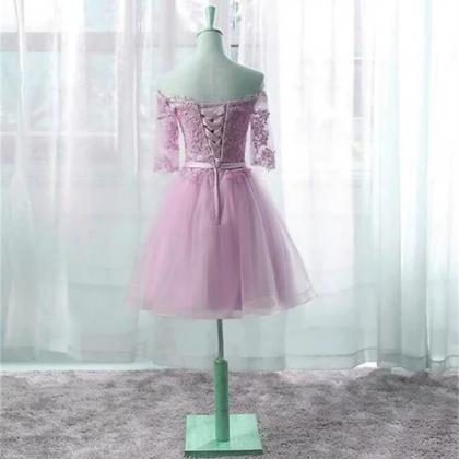 Cute Pink Knee Length Short Sleeves Party Dress,..