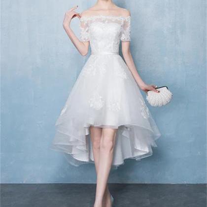 Lovely White High Low Tulle Graduation Dress, Off..