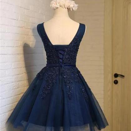 Navy Blue Knee Length Homecoming Dresses,..