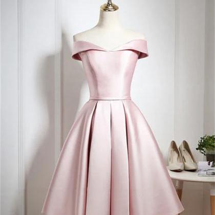 Pink Satin Knee Length Homecoming Dress, Off The..