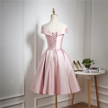Pink Satin Knee Length Homecoming Dress, Off The..