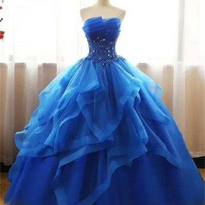 Empire Long Tulle Gown with Sweetheart Neck Royal Blue