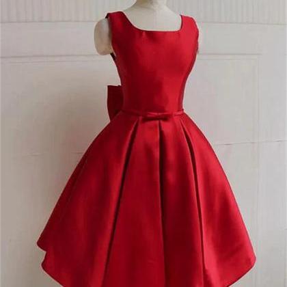 Red Satin Backless Short Party Dress Red..