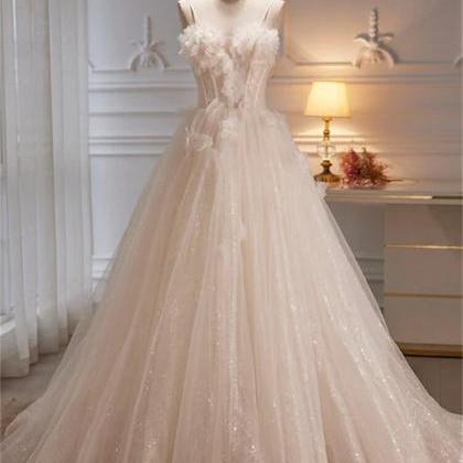 Ivory Tulle With Flowers Sweetheart A-line Long..