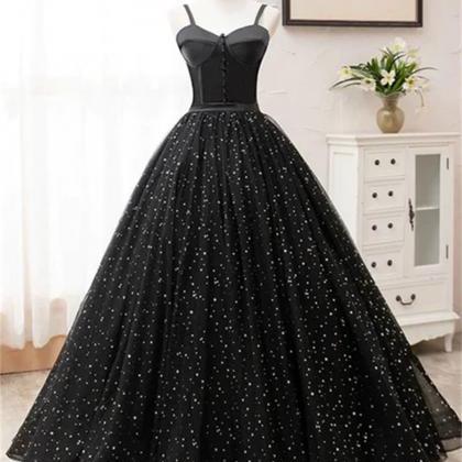 Black Sweetheart Straps Tulle Long Evening Gown..