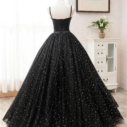 Black Sweetheart Straps Tulle Long Evening Gown..