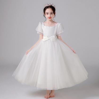 Flower Girl Dress White Host Fluffy Gauze Skirt..