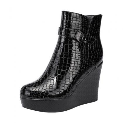 Patent Leather Wedge Boots Women's..
