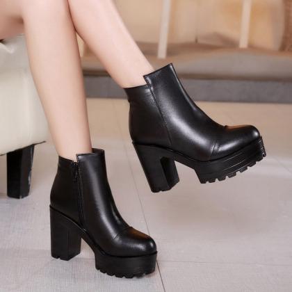 High-heeled Short Boots Korean Version Waterproof..