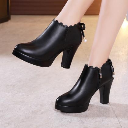 Autumn And Winter Short Boots High Heels Thick..