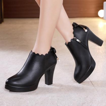 Autumn And Winter Short Boots High Heels Thick..