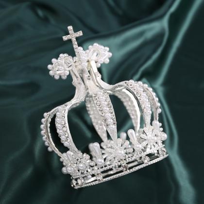 Baroque Bridal Jewelry Rhinestone Pearls Cross..