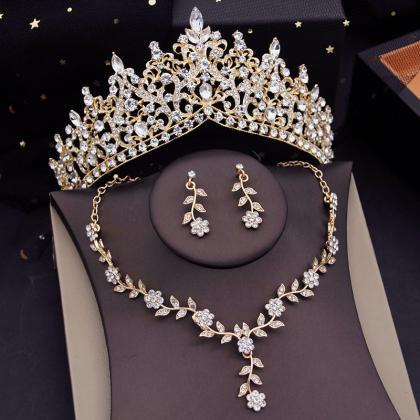 Luxury Tiaras Bridal Jewelry Sets For Women Flower..