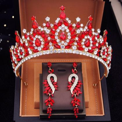 Gorgeous Crystal Wedding Crown With Earrings Bride..