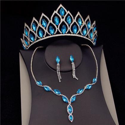 Blue Crystal Bridal Jewelry Sets For Women Fashion..