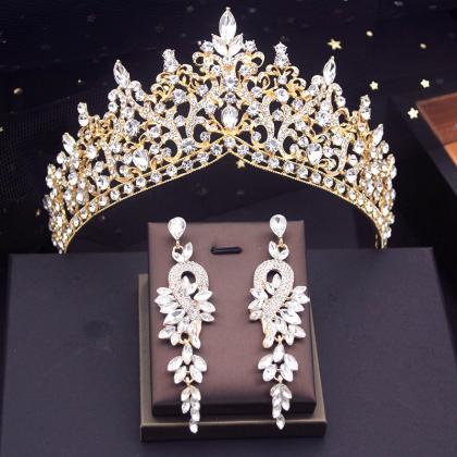 Bridal Wedding Crown With Earrings Bride Diadem..