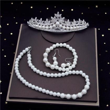 Rhinestone Pearls Bridal Jewelry Sets For Women..