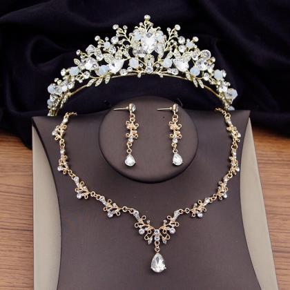 Luxury Pink Crystal Bridal Jewelry Sets Tiaras..