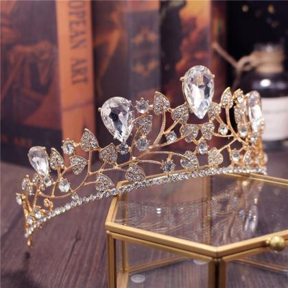 Large Crystal Crown Wedding Hair Jewelry Bridal..