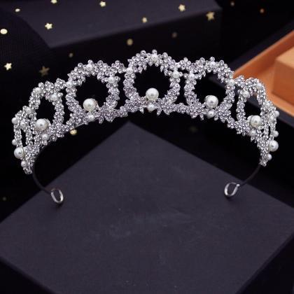 Rhinestone Pearls Wedding Crown Bride Tiaras..