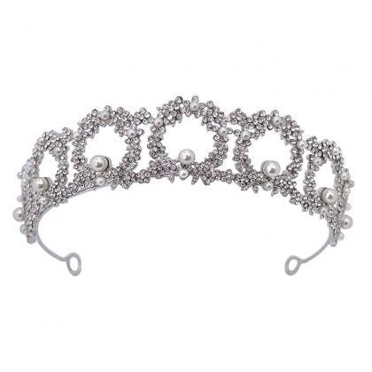 Rhinestone Pearls Wedding Crown Bride Tiaras..