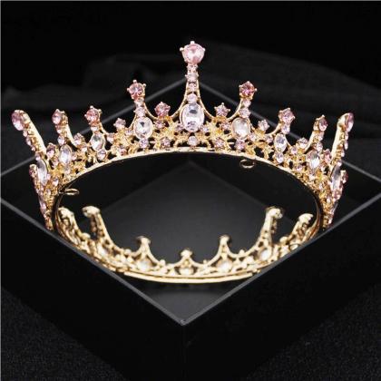 Royal Queen King Round Crystal Wedding Crown..