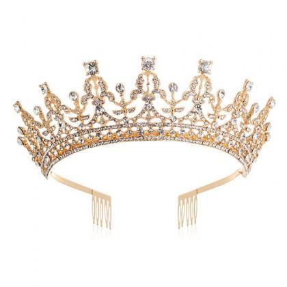 Baroque Rhinestone Queen Bride Crown Headdress..