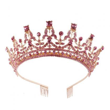 Baroque Rhinestone Queen Bride Crown Headdress..